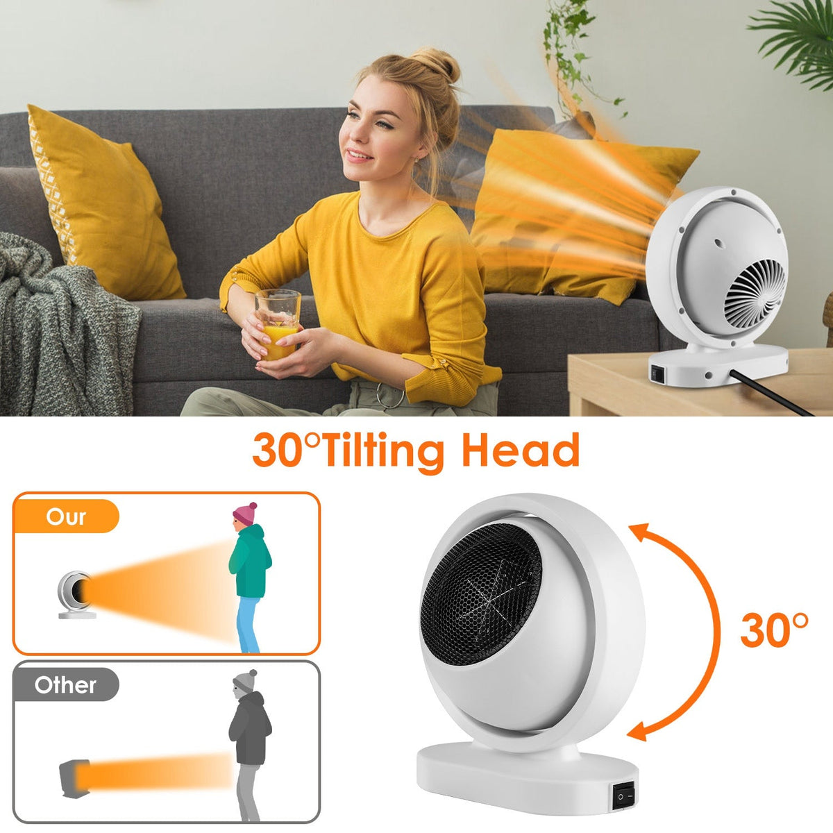 1Pc 380W Space Heater With 30 Degree Tilting Angle 3S Fast Heating Portable Desktop Electric Heater For Indoor Use With Overheat Protection Tip Over Protection For Home Office - AMOCARTcaacbf97476fe87b77e74c41b523a4e7