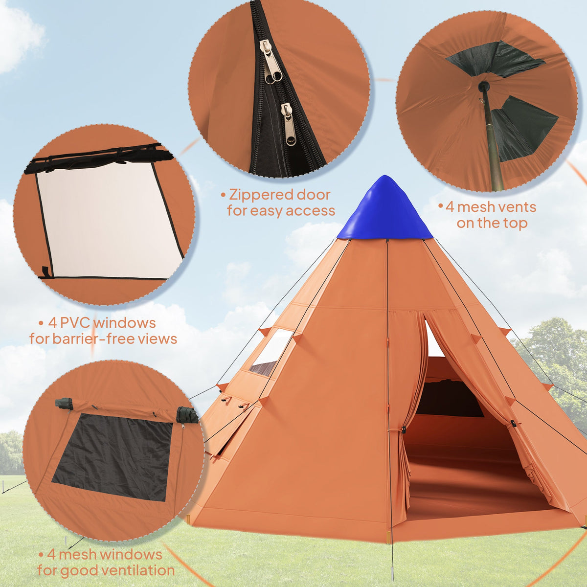 6 Men Tipi Tent With Carry Bag - Orange - AMOCART4cd5d846424b9d1652c595da6eecc8c7